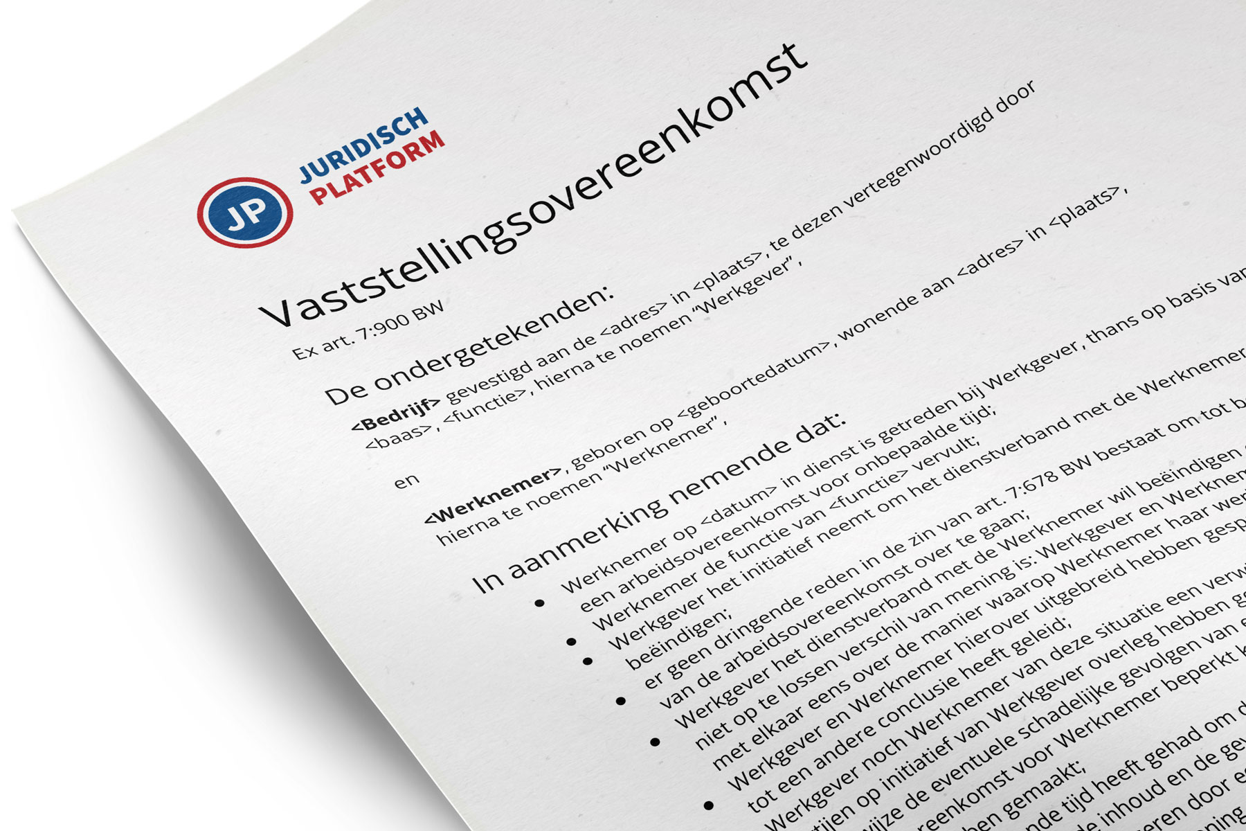 Vaststellingsovereenkomst voorbeeld word