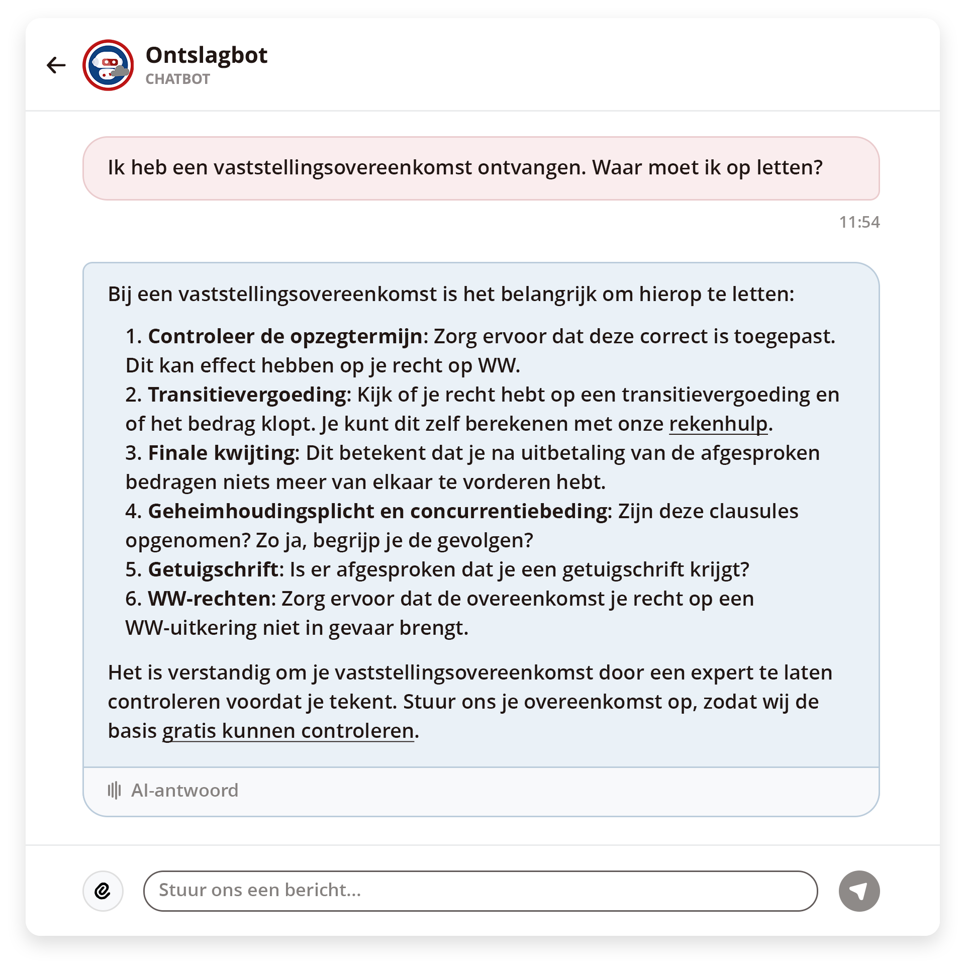 Ontslagbot ai chat